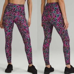 Lululemon Base Pace High-Rise Fleece Run Tight 28" Floral Electric Multi Size 10